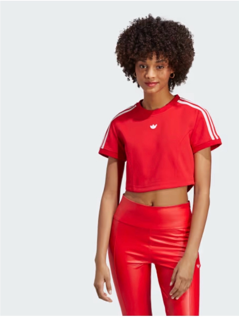 adidas Red Cropped Tee with White Three-Stripes